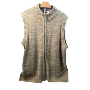 Blair Tan Marled Knit‎ Full Zip Sweater Vest Mock Neck Womens Large 614589